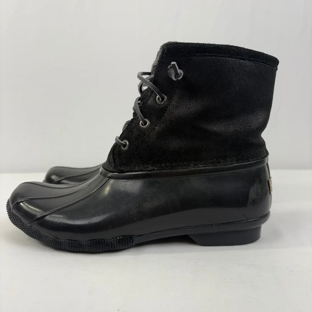 Sperry Women's Saltwater Black Suede Waterproof Duck Boots STS98304 Size 8.5